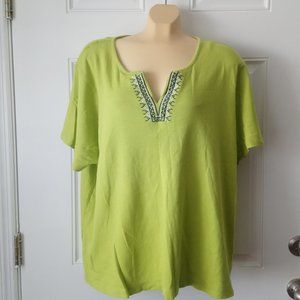 CORAL BAY Embroidered V-Neck Tee-Shirt Top Sz 3X